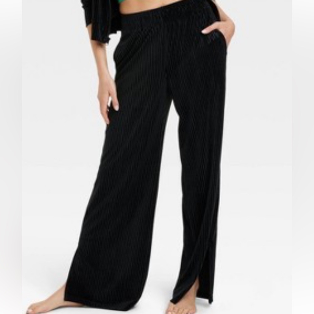 Colsie Velvet Ribbed Black Stretch pants joggers loungewear pajamas bottoms